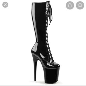 PLEASER FLAMINGO 2023 Black Patent Boots Shoes Size 9